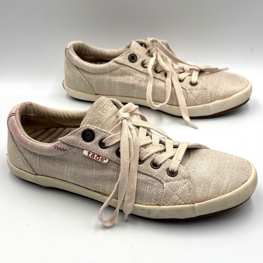 Taos Star Canvas Sneakers Womens 8.5 Oatmeal Beige Low Top Lace Up‎ STA-12844